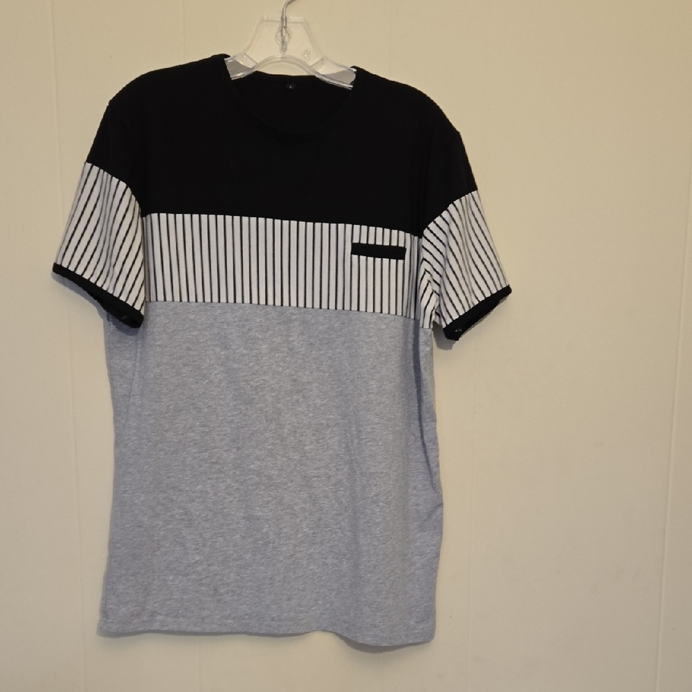 Logeeyar Men's Black and Gray Striped Shirt
